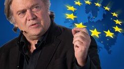 Steve Bannon kündigte mit Blick auf die EU-Wahl im kommenden Jahr die Einrichtung rechtsgerichteter „War Rooms“ quer durch Europa an. (Bild: AP, stock.adobe.com, krone.at-Grafik)