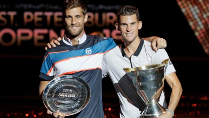 Martin Klizan und der siegreiche Dominic Thiem (Bild: Associated Press)