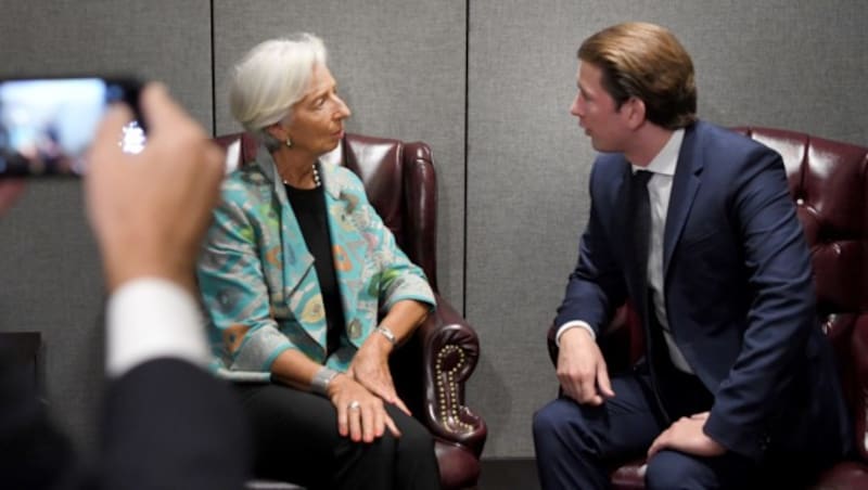 Bundeskanzler Sebastian Kurz und IWF-Chefin Christine Lagarde (Bild: APA/ROLAND SCHLAGER)