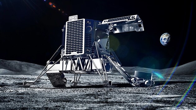 Künstlerische Illustration: Der Lander und der Rover von ispace auf dem Mond (Bild: ispace)
