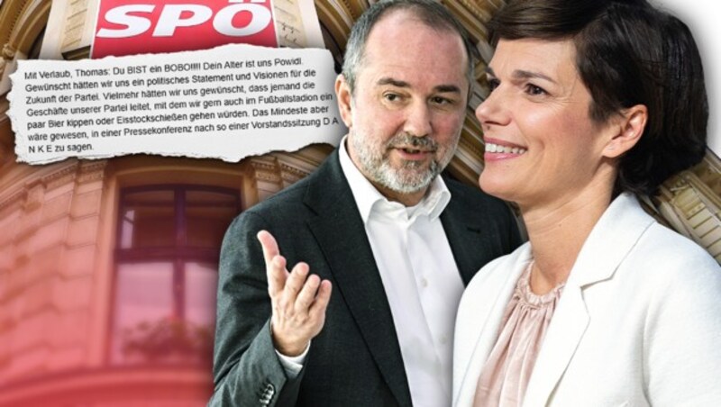 In der SPÖ kehrt vorerst keine Ruhe ein. Vor allem die Wiener SPÖ und die steirische Landesorganisation wettern gegen die Parteispitze rund um Pamela Rendi-Wagner und Thomas Drozda. (Bild: APA/HELMUT FOHRINGER, APA/HANS PUNZ, APA/GEORG HOCHMUTH, facebook.com, krone.at-Grafik)