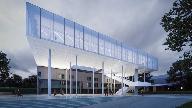 Die Universitätsbibliothek wird aufgestockt und dabei um 2200 Quadratmeter erweitert. (Bild: Riepl & Riepl)