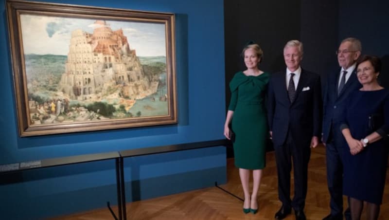 Königin Mathilde von Belgien, König Philippe von Belgien, Bundespräsident Alexander Van der Bellen und seine Frau Doris Schmidauer bei der Eröffnung der Bruegel-Ausstellung (Bild: APA/GEORG HOCHMUTH)