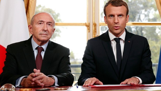 Gerard Collomb (li.) und Emmanuel Macron (Bild: AP)