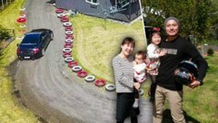 Motorsport-Fan Takeshi Teruya mit Frau Yoshie und den beiden Töchtern (Bild: youtube.com, krone.at-Grafik)