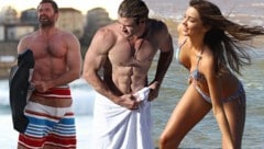 Hugh Jackman, Chris Hemsworth, Miranda Kerr (Bild: picturedesk.com, krone.at-Grafik)