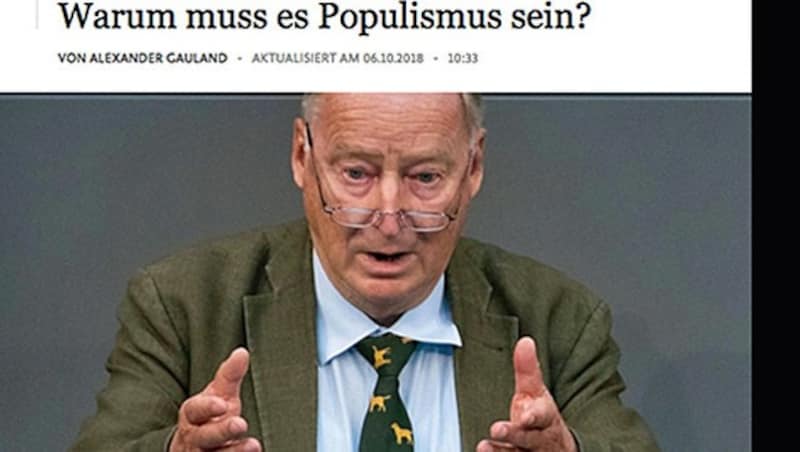 Gaulands Gastbeitrag in der „FAZ“ (Bild: Screenshot/FAZ)