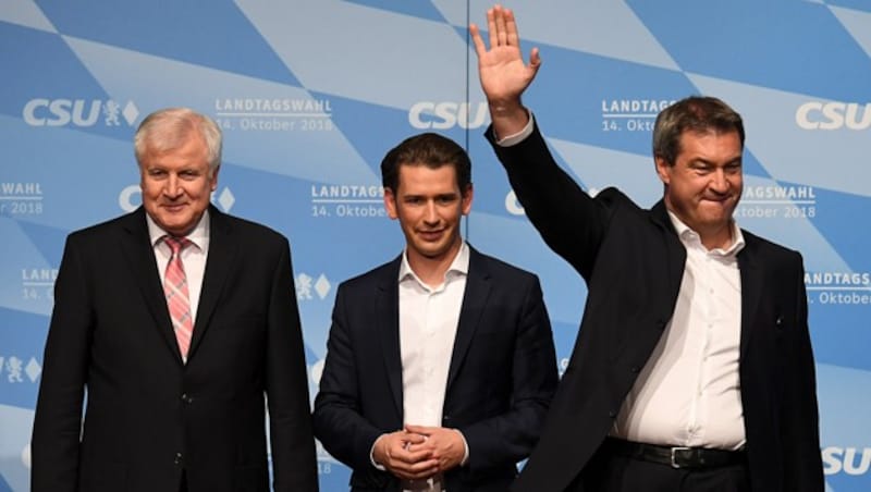 CSU-Chef Horst Seehofer, Kurz und Söder (Bild: AFP )