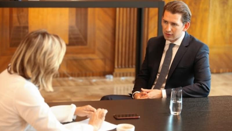 Conny Bischofberger im Gespräch mit Kanzler Sebastian Kurz (Bild: Zwefo)