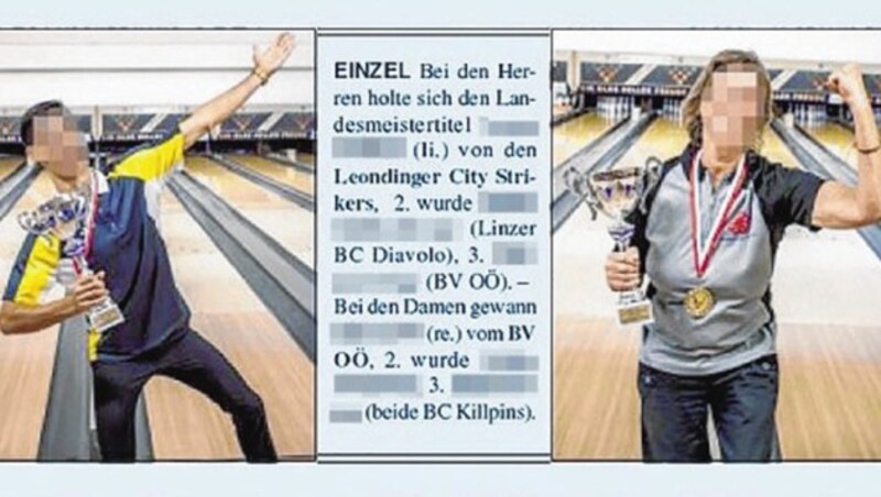 Gewinner, aber leider erkennt man sie nicht: Weil die Zustimmung fehlt, veröffentlicht ein Bowling-Verein Bilder gepixelt. (Bild: "Krone")