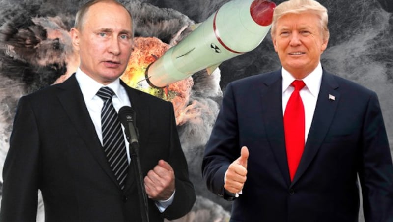 US-Präsident Donald Trump warf seinem russischen Amtskollegen Wladimir Putin stets vor, bereits seit Jahren gegen den INF-Vertrag zu verstoßen. (Bild: AP, stock.adobe.com, krone.at-Grafik)