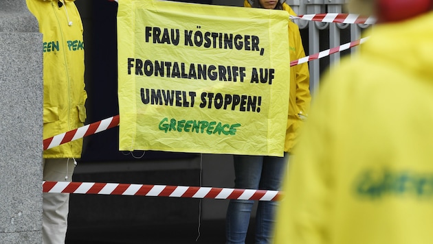 Protest von Greenpeace-Aktivisten gegen das UVP-Gesetz (Bild: APA/ROBERT JAEGER)
