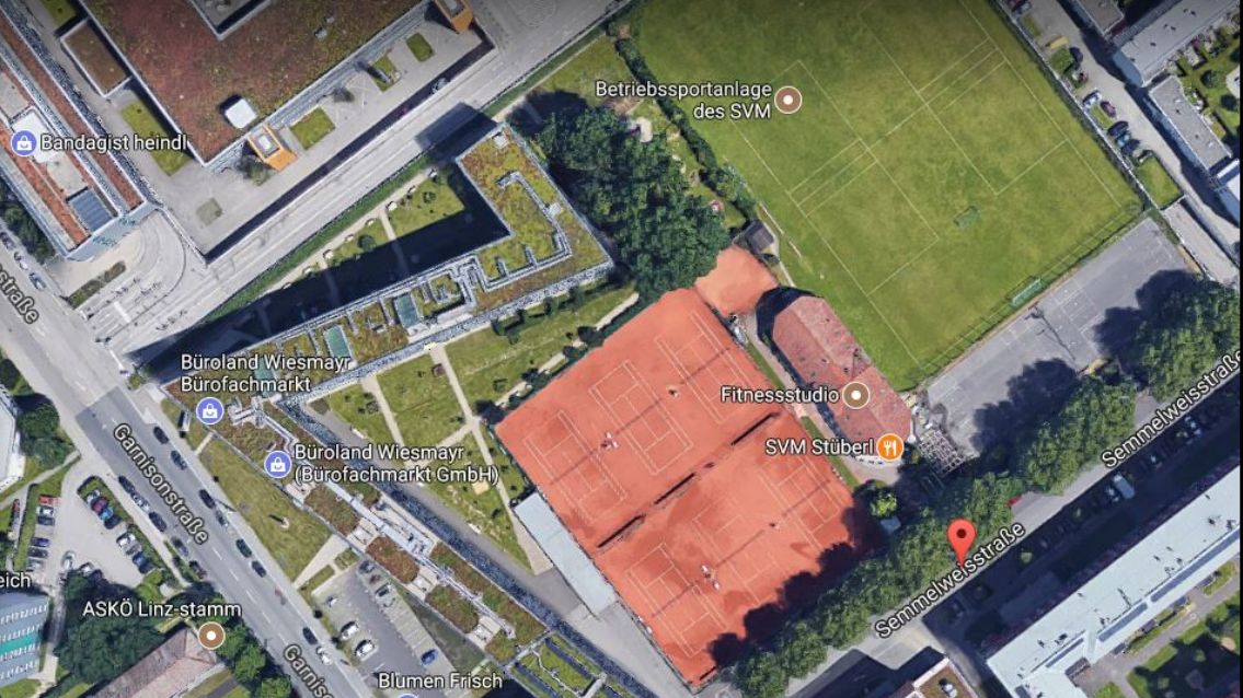 Die Sportanlage des Magistratssportvereins SVM an der Semmelweisstraße in Linz-Lustenau. (Bild: Google Maps)