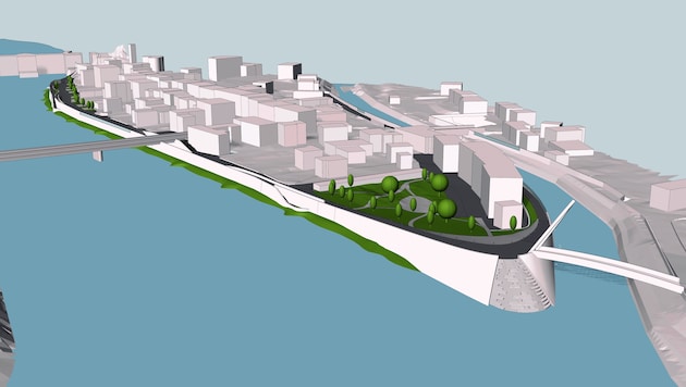 Visualisierung Hochwasserschutz für Lavamünd - Fertigstellung 2023 (Bild: SRU Reissner)