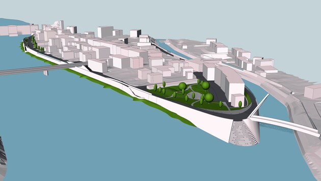 Visualisierung Hochwasserschutz für Lavamünd - Fertigstellung 2023 (Bild: SRU Reissner)