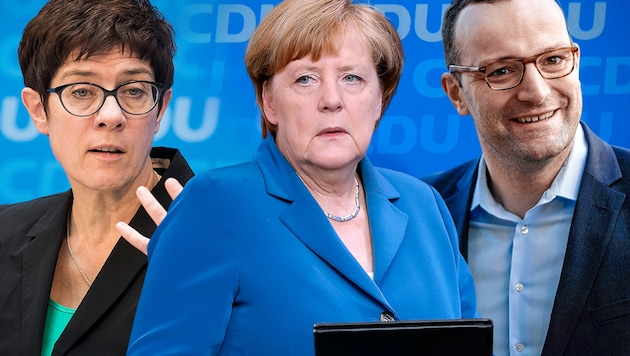 Wer schafft es nach Angela Merkel an die Spitze der CDU? Annegret Kramp-Karrenbauer (li.) und Jens Spahn stehen für verschiedene Richtungen. (Bild: APA/AFP/Odd ANDERSEN, AFP, AP, EPA/CLEMENS BILAN, krone.at-Grafik)