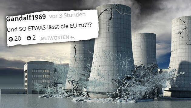 Horrorszenario Atomunfall - „Krone“-Leser sind besorgt. (Bild: stock.adobe.com, krone.at-Grafik (Symbolbild))