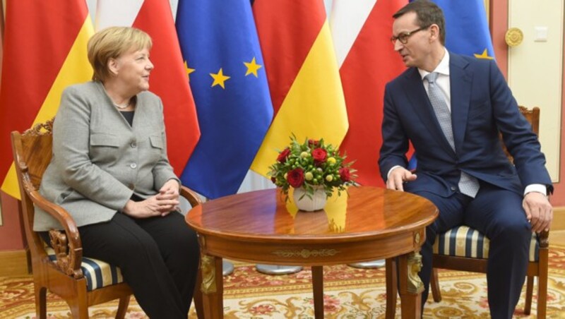 Angela Merkel und der polnische Premierminister Mateusz Morawiecki in Warschau (Bild: AFP)