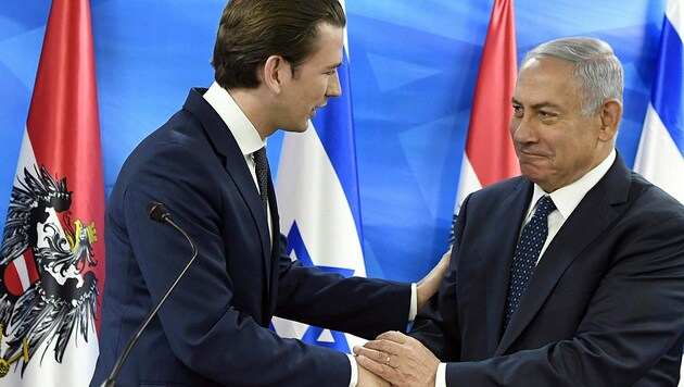 Bundeskanzler Sebastian Kurz (li.) mit dem israelischen Ministerpräsidenten Benjamin Netanyahu am 11.6.2018 in Jerusalem (Bild: APA/Robert Jäger)