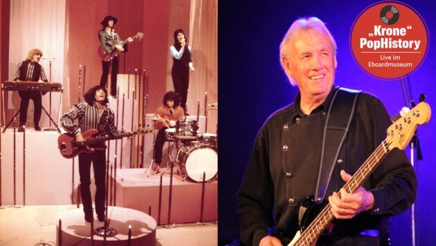 Man zähle die Saiten: Bassist Simper ist im linken Foto ganz vorne zu sehen. (Bild: Deep Purple, Simper)