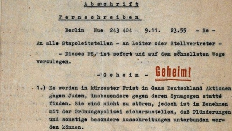 Nazi-Erlass am 9. November 1938. (Bild: Holocaust- und Toleranzzentrum/zVg)