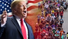 Angesichts der aktuellen Flüchtlingsbewegung aus Mittelamerika Richtung USA schlägt Trump jetzt in Sachen Migration eine härtere Gangart ein. (Bild: AFP, APA/AFP/Johan ORDONEZ, krone.at-Grafik)