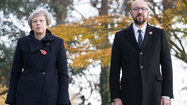 Theresa May und Charles Michel (Bild: APA/AFP/Belga/BENOIT DOPPAGNE)