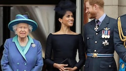 Queen Elizabeth, Meghan Markle und Prinz Harry (Bild: AP)