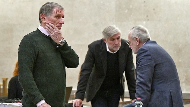 Die Angeklagten Peter Hochegger, Walter Meischberger und Rudolf Fischer (Bild: APA/HANS PUNZ/APA- POOL)