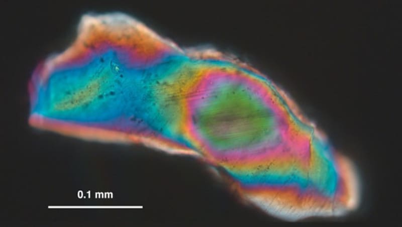 Mikroskopische Aufnahme von Quarzsand, der am Fuße des Gletschers gefunden wurde. (Bild: Natural History Museum of Denmark)