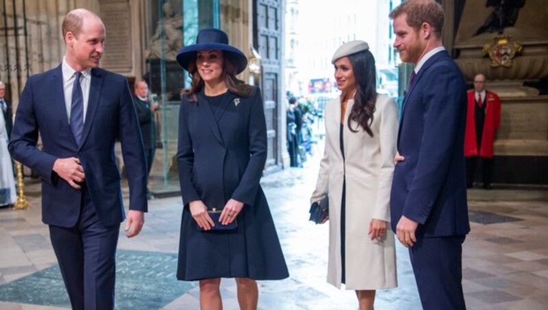 Prinz William, Herzogin Kate, Prinz Harry und Herzogin Meghan bei einer Commonwealth-Day-Andacht in der Westminster Abbey in London (Bild: www.PPS.at)