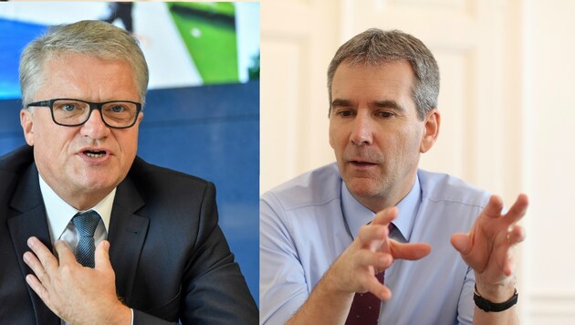 Bürgermeister Klaus Luger (SPÖ) und Finanzminister Hartwig Löger (ÖVP) (Bild: Gerhard Bartel, Harald Dostal)