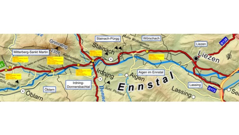 Dei geplanten Maßnahmen auf der B320 (Teil 2) (Bild: Land Steiermark)