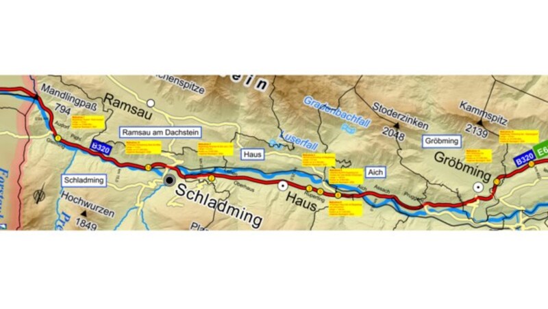 Dei geplanten Maßnahmen auf der B320 (Teil 2) (Bild: Land Steiermark)