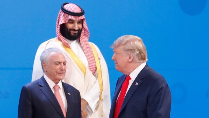 Mohammed bin Salman mit US-Präsident Donald Trump und Brasiliens Präsident Michel Temer (Bild: The Associated Press)