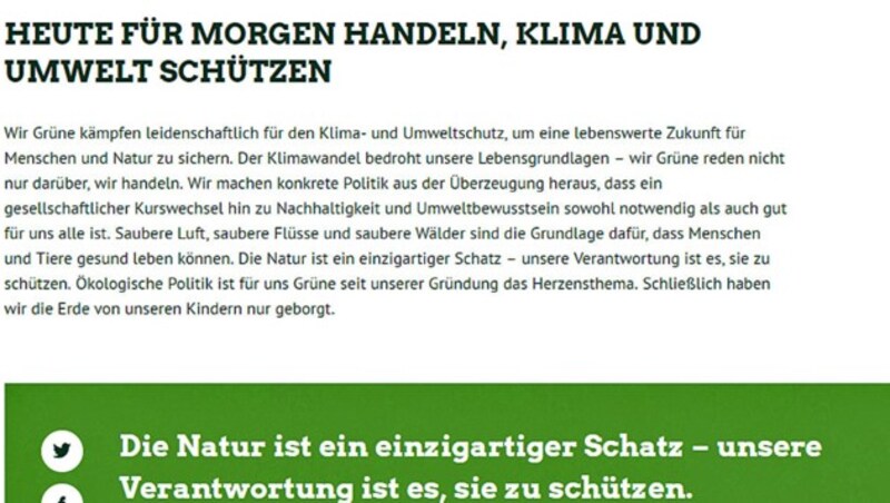 Auf ihrer Homepage treten die Grünen Baden-Württenberg offensiv für den Klima- und Umweltschutz auf. (Bild: Screenshot/Grüne Baden-Württemberg)