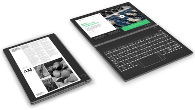 Dank 360-Grad-Scharnier verwandelt sich das Yoga Book C930 bei Bedarf in einen stromsparenden E-Book-Reader. Die E-Book-Lesesoftware ist allerdings verbesserungswürdig. (Bild: Lenovo)