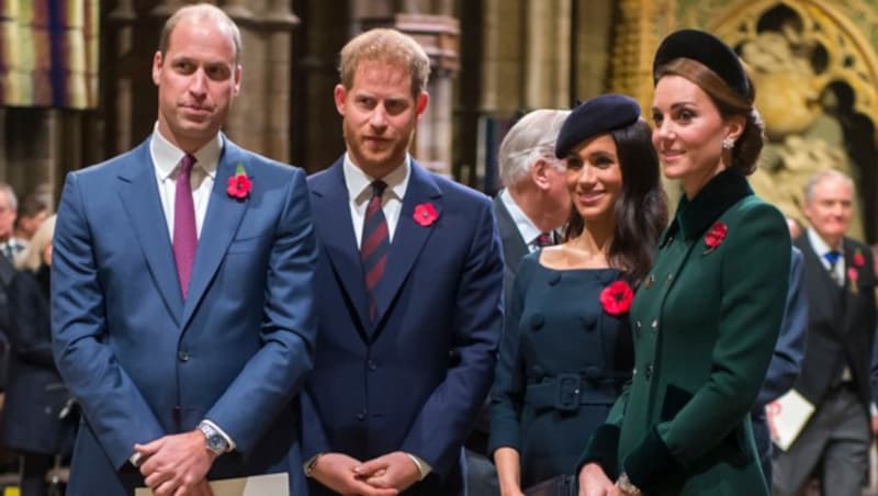 Prinz William, Prinz Harry, Herzogin Meghan, Herzogin Kate (Bild: AFP)