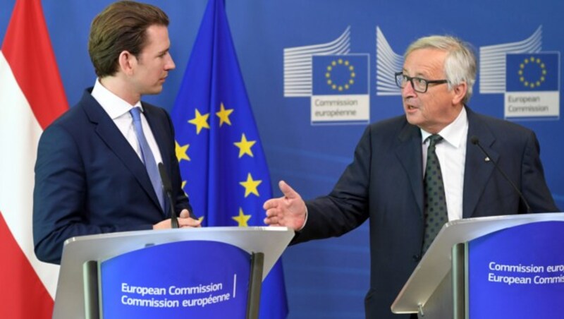 Sebastian Kurz und EU-Kommissionspräsident Jean-Claude Juncker (Bild: APA/ROLAND SCHLAGER)