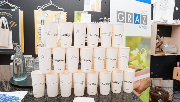 1000 Kaffeebecher landen täglich in der Grazer City im Müll. Das neue Pfand-System soll Müll vermeiden. (Bild: Foto Fischer)