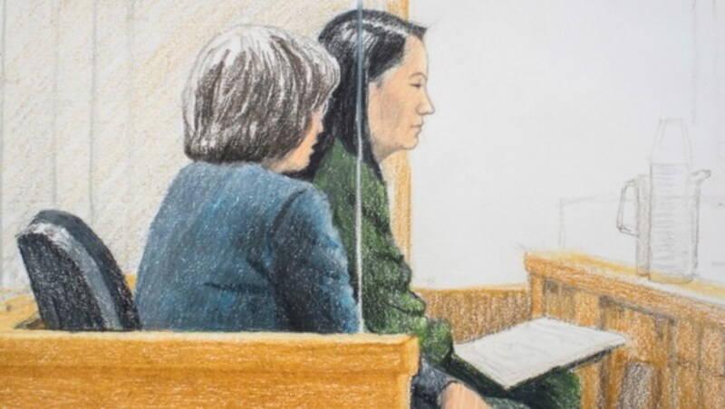 Die Gerichtszeichnung zeigt Huawei-Finanzchefin Meng Wanzhou bei ihrer Anhörung vor dem Obersten Gerichtshof in Vancouver. (Bild: AP)