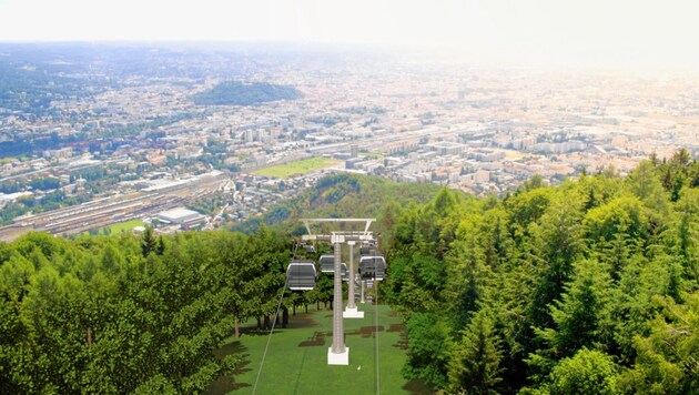 Die Plabusch-Gondel-Trasse ist für Schwarz-Blau unverhandelbar. Für den Rest gibt es eine Bürgerbeteiligung, die im Frühling 2019 starten soll, aber noch im Detail ausgearbeitet wird. (Bild: The Renderers)