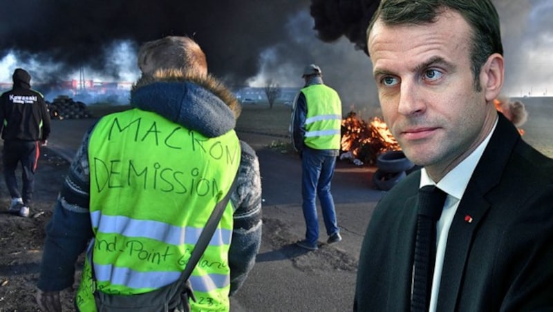 Frankreichs Präsident Emmanuel Macron braucht nun für sein „Gelbwesten“-Sozialpaket frische Milliarden. (Bild: APA/AFP/PASCAL GUYOT, AP)