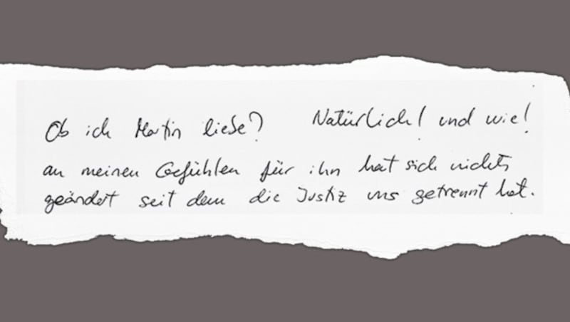 Die Doppelmörderin schreibt in einem Brief an die „Krone“ über ihren Freund und ihr Kind: „Ich liebe beide.” (Bild: "Krone", krone.at-Grafik)