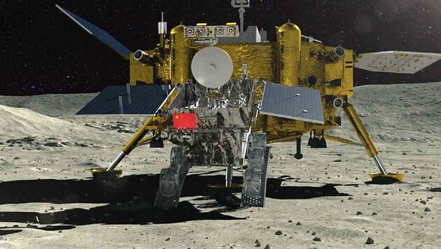 Künstlerische Illustration: Die Sonde „Chang‘e 4“ und ihr Rover „Yutu-2“ auf der Rückseite des Mondes (Bild: CGTN)