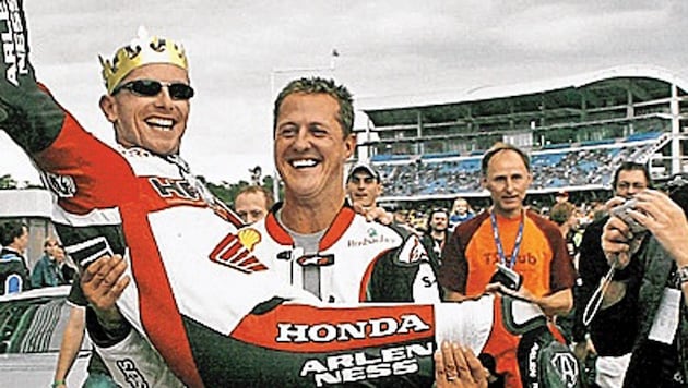 Michael Schumacher und sein Motorrad-Kumpel Martin Bauer (Bild: Gradwohl Gerhard/Krone)