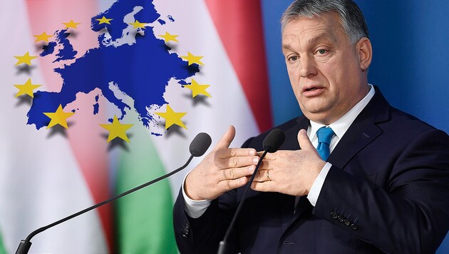 Ungarns Ministerpräsident Viktor Orban hatte sich am Montag vom Parlament in Budapest mit umfassenden Sondervollmachten ausstatten lassen. Die Partner in der Europäischen Volkspartei sind darüber größenteils wenig erfreut. (Bild: AP, stock.adobe.com, krone.at-Grafik)