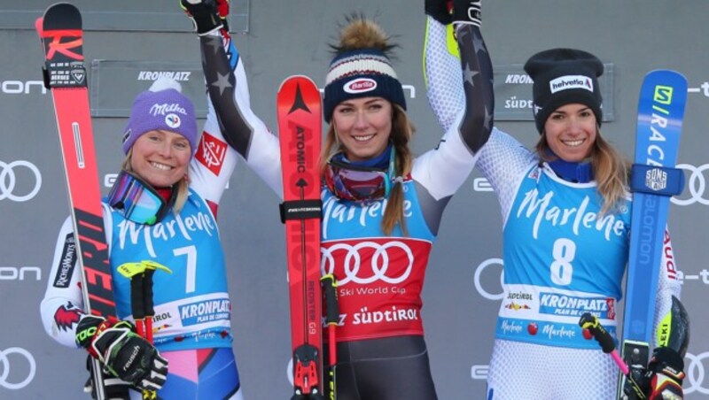 Tessa Worley (FRA), Mikaela Shiffrin (USA) und Marta Bassino (ITA) (Bild: GEPA)