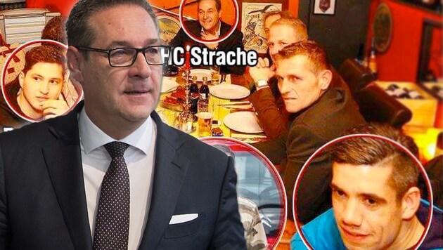 Vizekanzler Heinz-Christian Strache (FPÖ) klagte Polit-Berater Rudolf Fußi wegen dieses bearbeiteten Bildes, das aber keine Fälschung ist. (Bild: APA/GEORG HOCHMUTH, twitter.com, krone.at-Grafik)