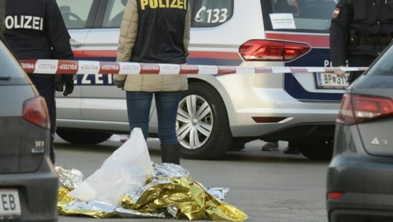 Polizeibeamte am Tatort (Bild: APA/HERBERT PFARRHOFER)
